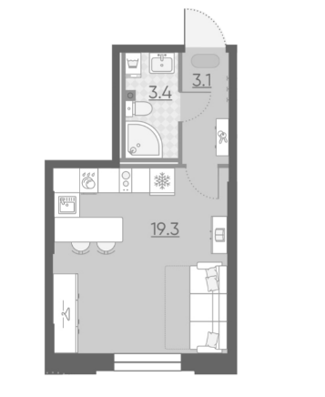 Студия 25.8 м²