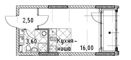 Студия 23.6 м²