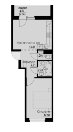 1-комнатная 38.03 м²