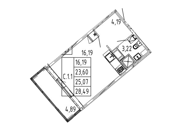 Студия 25.07 м²