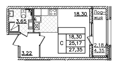 Студия 27.45 м²