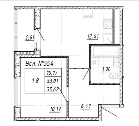 1-комнатная 34.32 м²