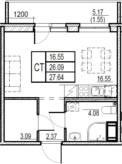 Студия 27.64 м²