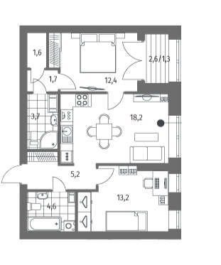 2-комнатная 61.85 м²