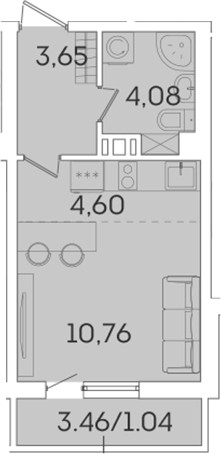 Студия 24.13 м²