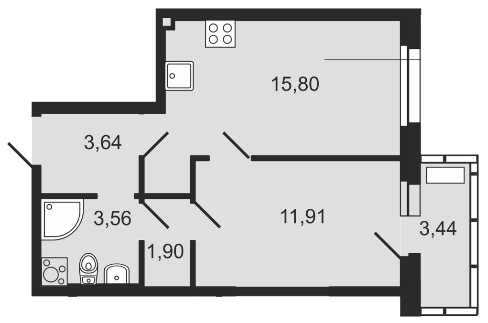 1-комнатная 37.84 м²