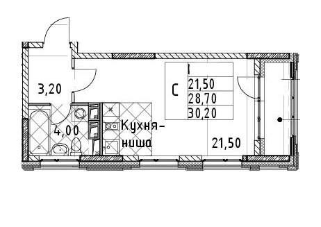 Студия 30.2 м²