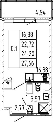 Студия 24.2 м²