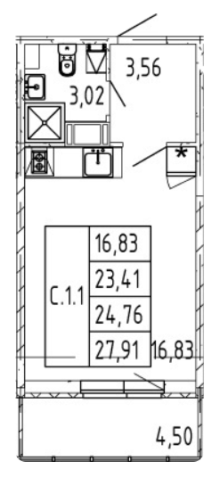 Студия 24.76 м²