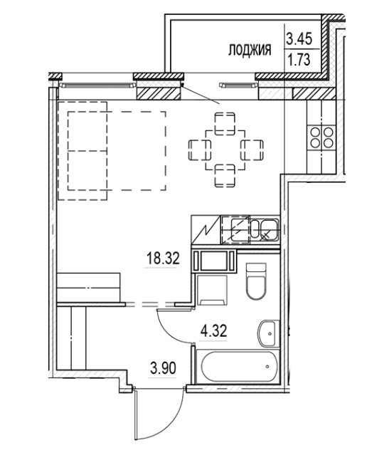 Студия 28.27 м²