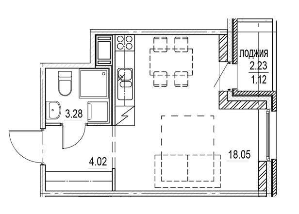 Студия 26.47 м²