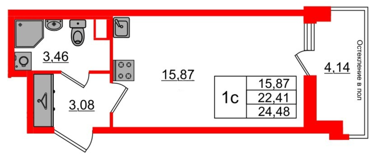 Студия 24.48 м²