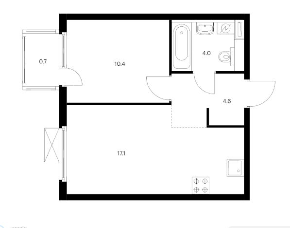 1-комнатная 36.8 м²