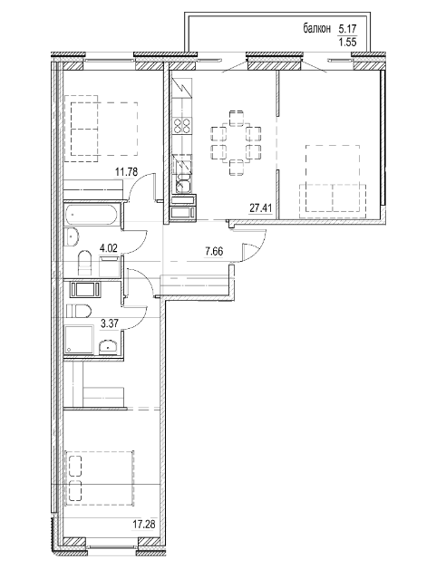 2-комнатная 73.69 м²