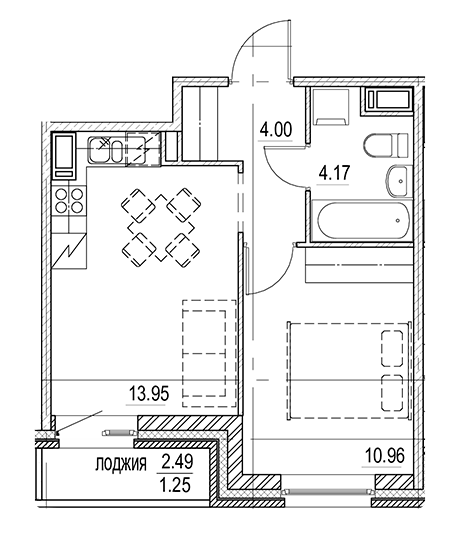 1-комнатная 34.33 м²