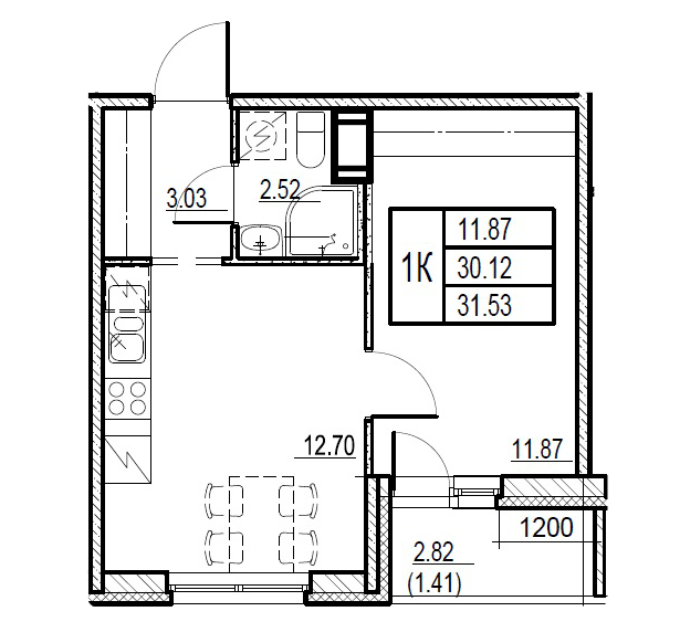 1-комнатная 31.53 м²