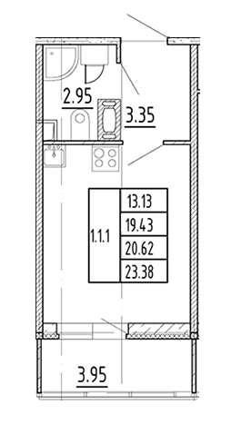 Студия 20.62 м²