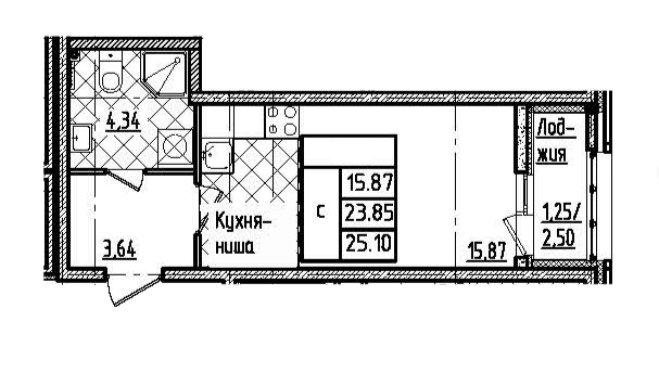 Студия 25.1 м²