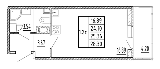 Студия 25.36 м²