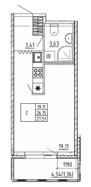Студия 27.51 м²
