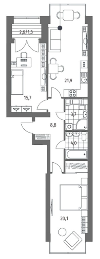 2-комнатная 75.49 м²