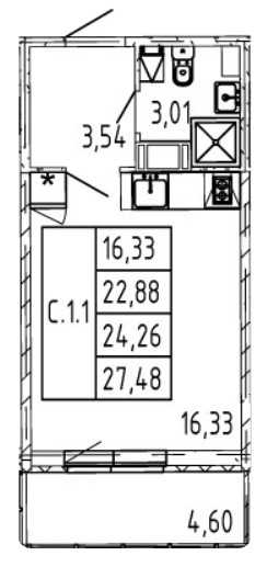 Студия 24.26 м²