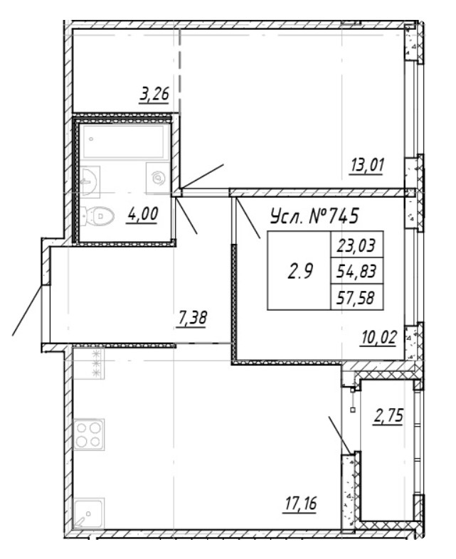 2-комнатная 56.21 м²