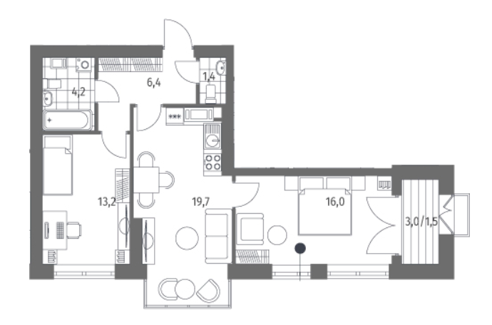 2-комнатная 62.55 м²
