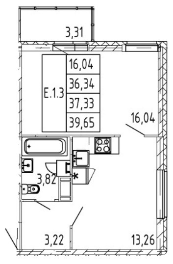 1-комнатная 37.33 м²