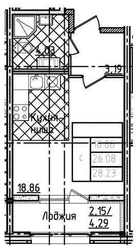 Студия 28.2 м²