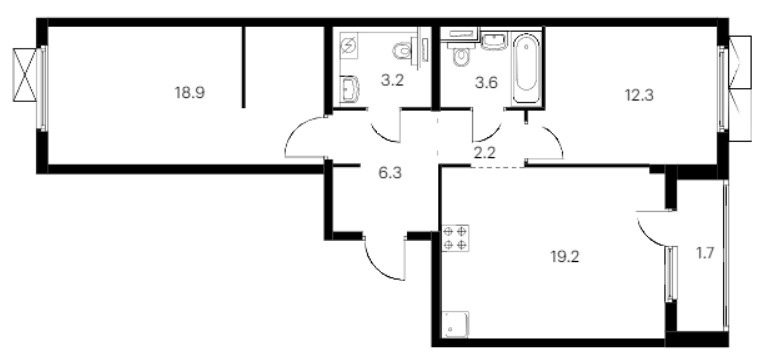 2-комнатная 67.4 м²
