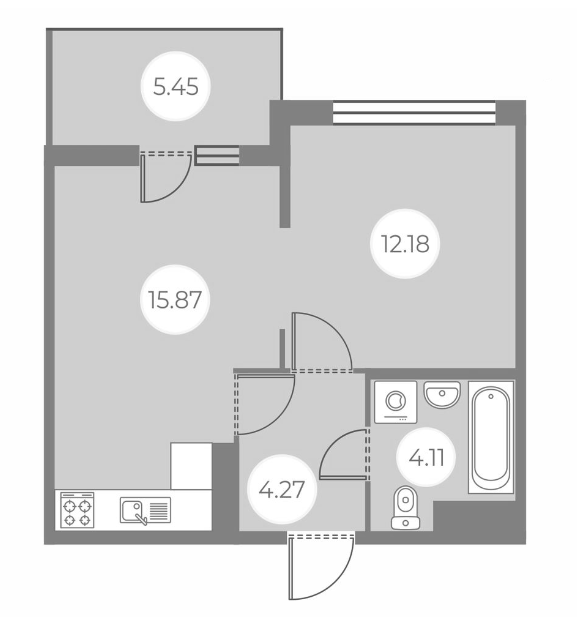 1-комнатная 38.07 м²