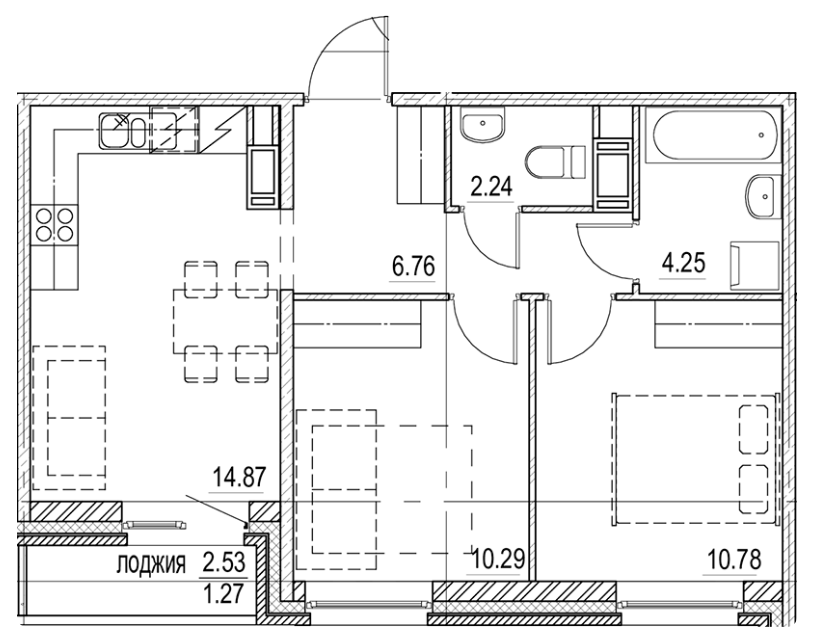 2-комнатная 50.46 м²
