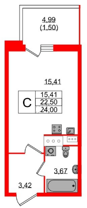 Студия 24 м²