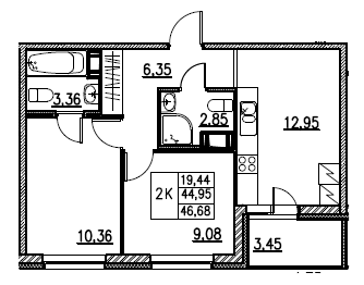 2-комнатная 46.68 м²