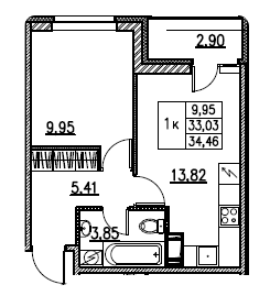 1-комнатная 34.46 м²