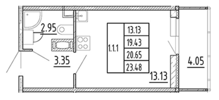Студия 20.65 м²