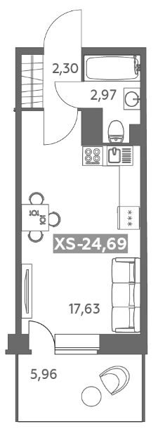 Студия 24.69 м²