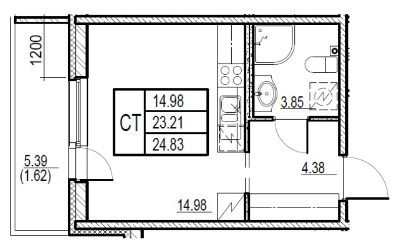 Студия 24.83 м²