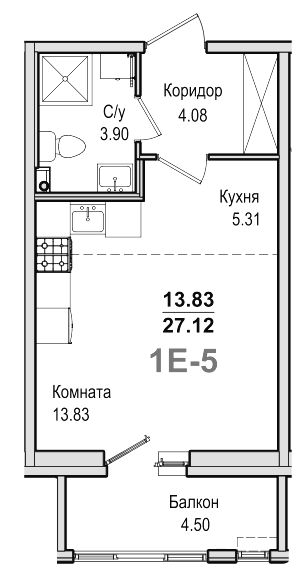 Студия 28.47 м²