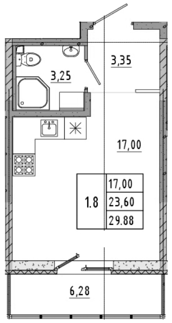 Студия 25.48 м²