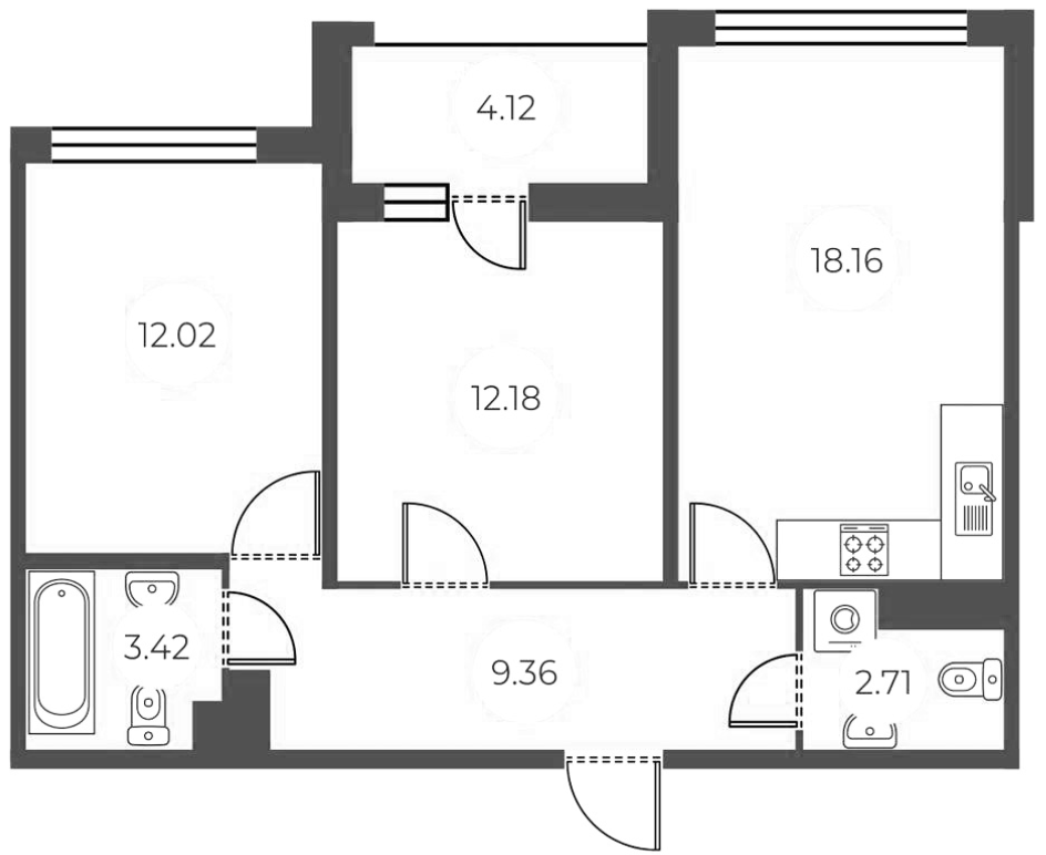 2-комнатная 59.91 м²