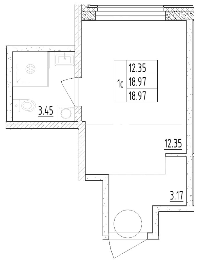 Студия 18.97 м²