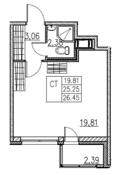 Студия 26.45 м²