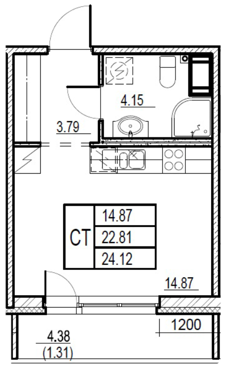 Студия 24.12 м²