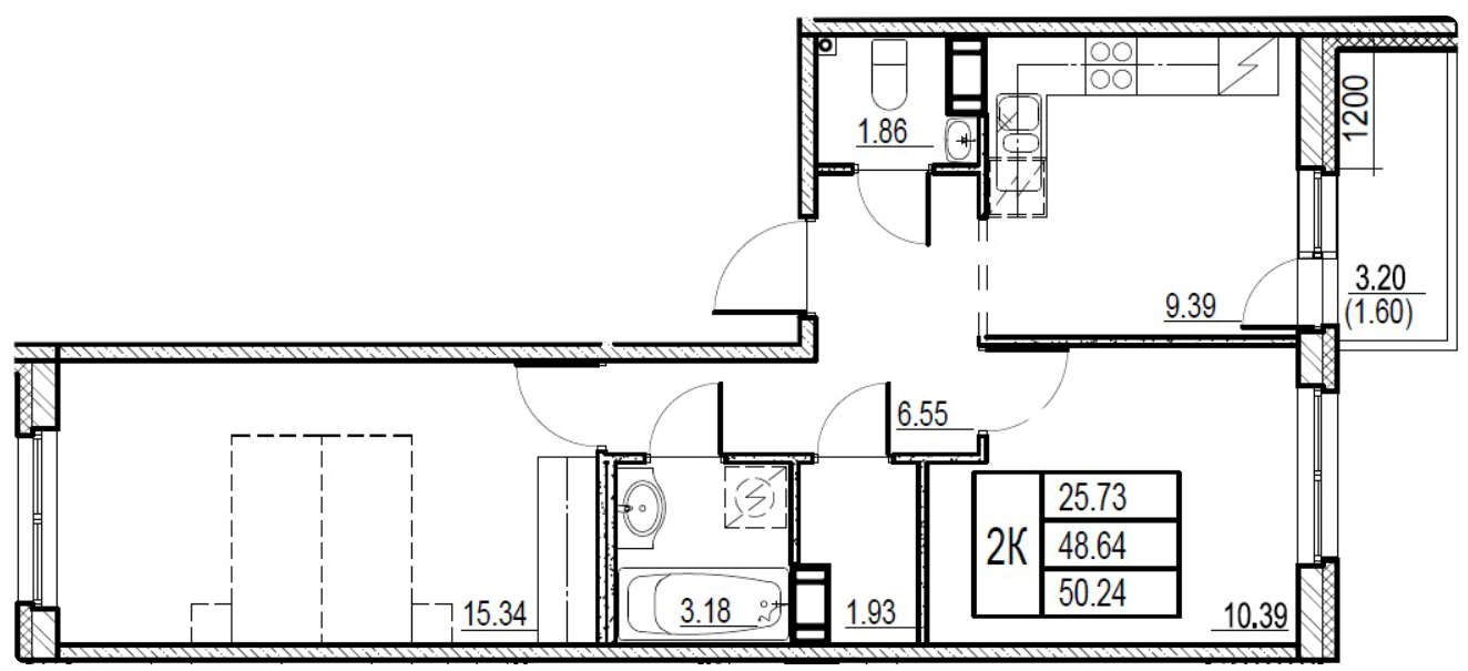 2-комнатная 50.24 м²