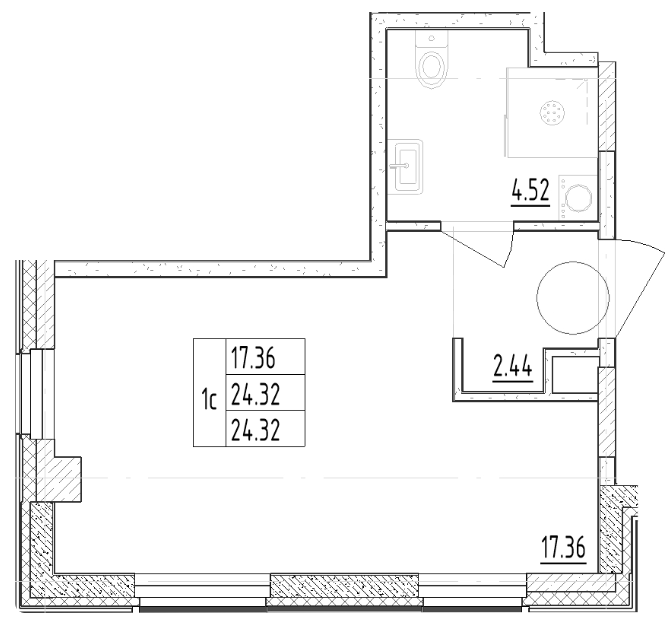 Студия 24.32 м²