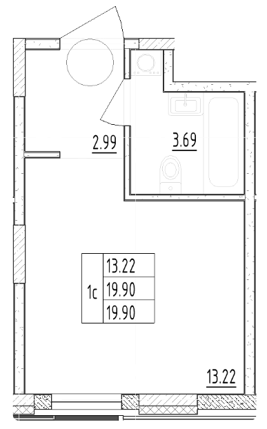 Студия 19.9 м²