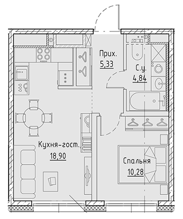 1-комнатная 39.35 м²