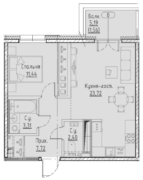 1-комнатная 50.15 м²